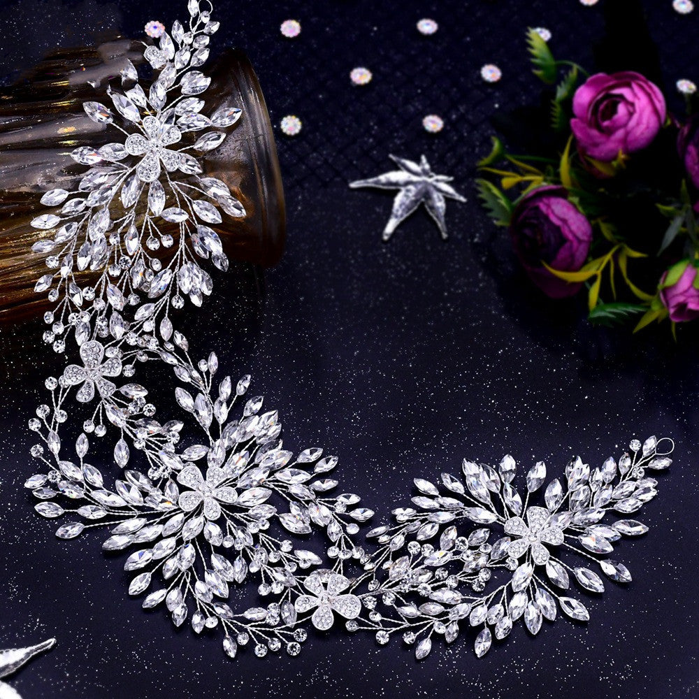 Bridal Wedding Headdress Lengthened Rhinestone Alloy Flower Headband Wedding Accessories