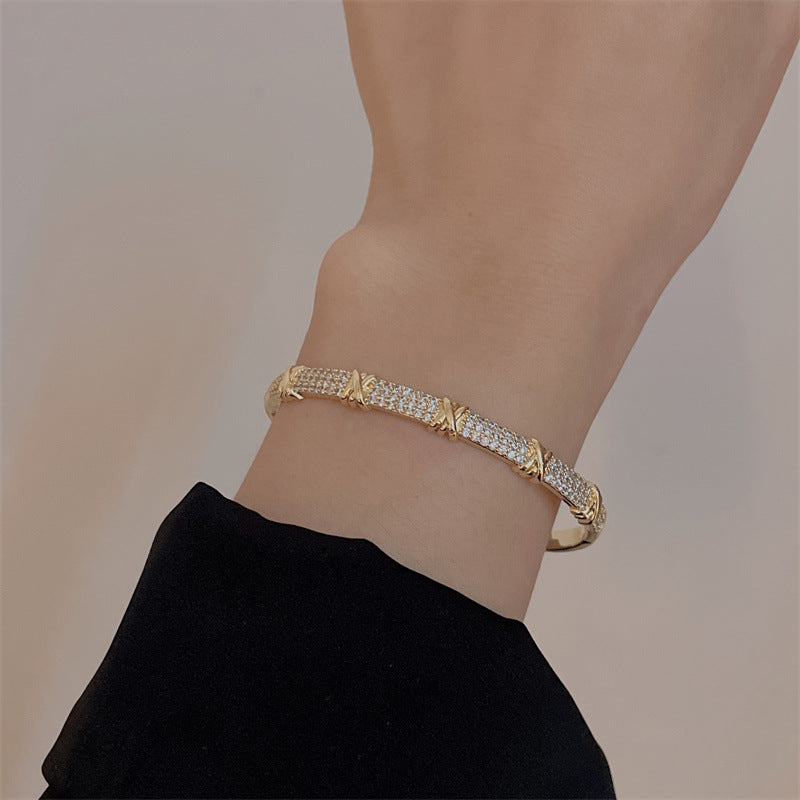 Light Luxury Full Diamond Bamboo Bracelet For Women