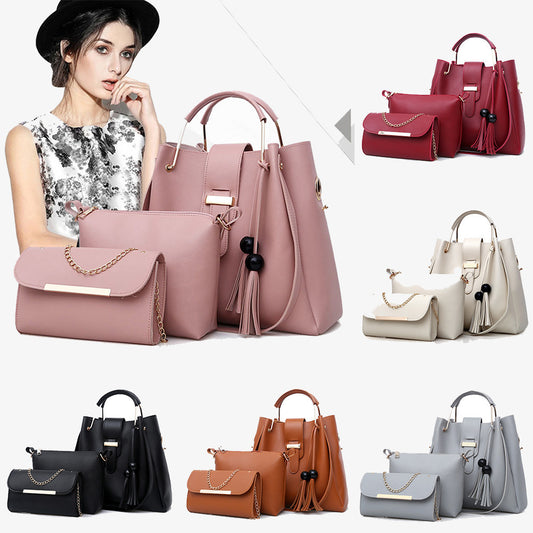 Women 3Pcs Or Set Handbags PU Leather Shoulder Bags Casual Tote Bag Tassel Metal Handle Designer Composite Bags