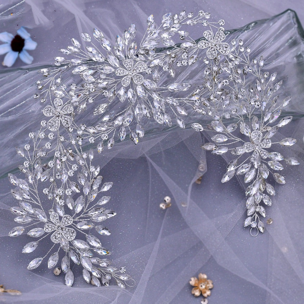 Bridal Wedding Headdress Lengthened Rhinestone Alloy Flower Headband Wedding Accessories