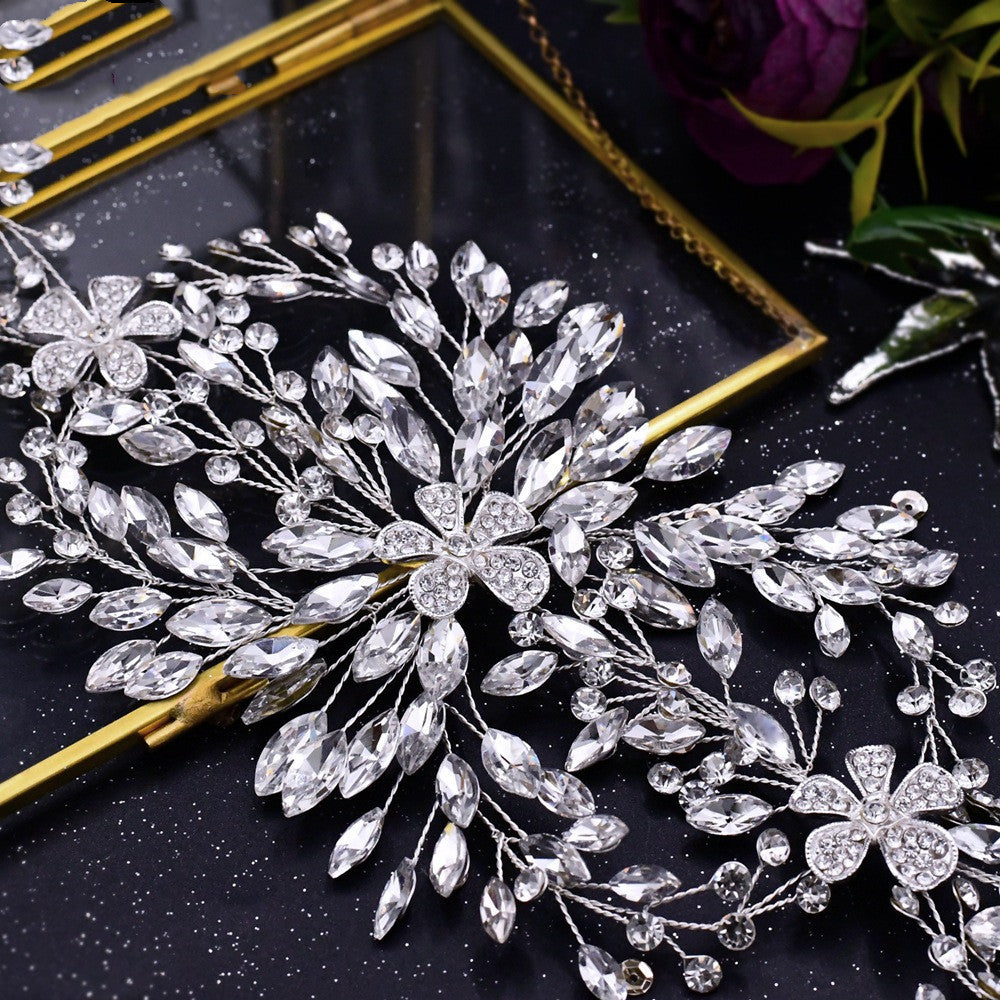 Bridal Wedding Headdress Lengthened Rhinestone Alloy Flower Headband Wedding Accessories