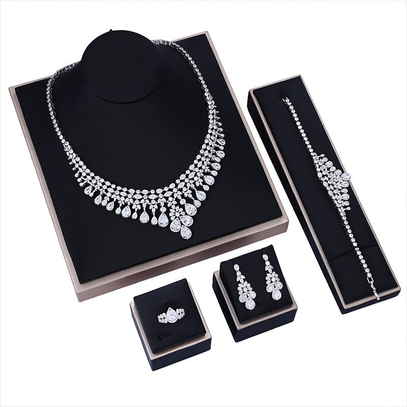 Wedding Accessories AAA Zircon Necklace Earring Ring Bracelet Set