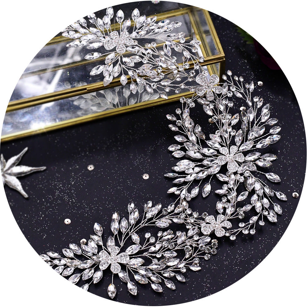 Bridal Wedding Headdress Lengthened Rhinestone Alloy Flower Headband Wedding Accessories