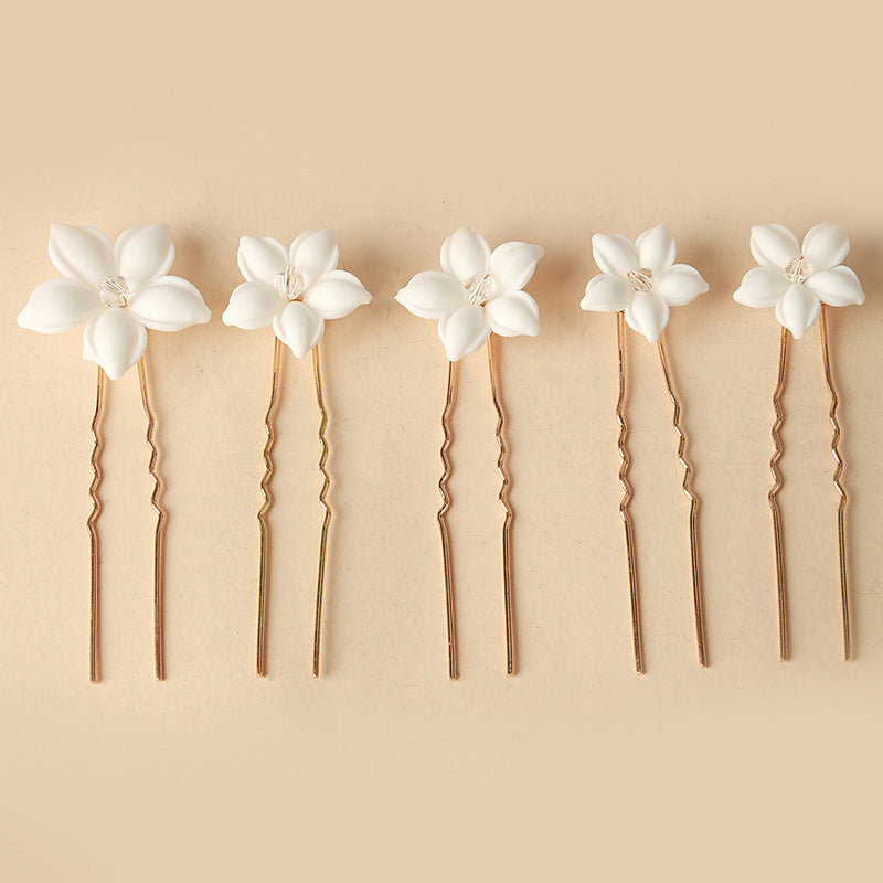 White Ceramic Flower Hair Accessories For Wedding Brides In Europe And America