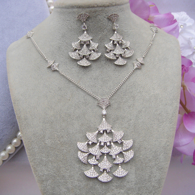 Zircon Necklace Earrings Set Party Wedding Formal Dress Accessories