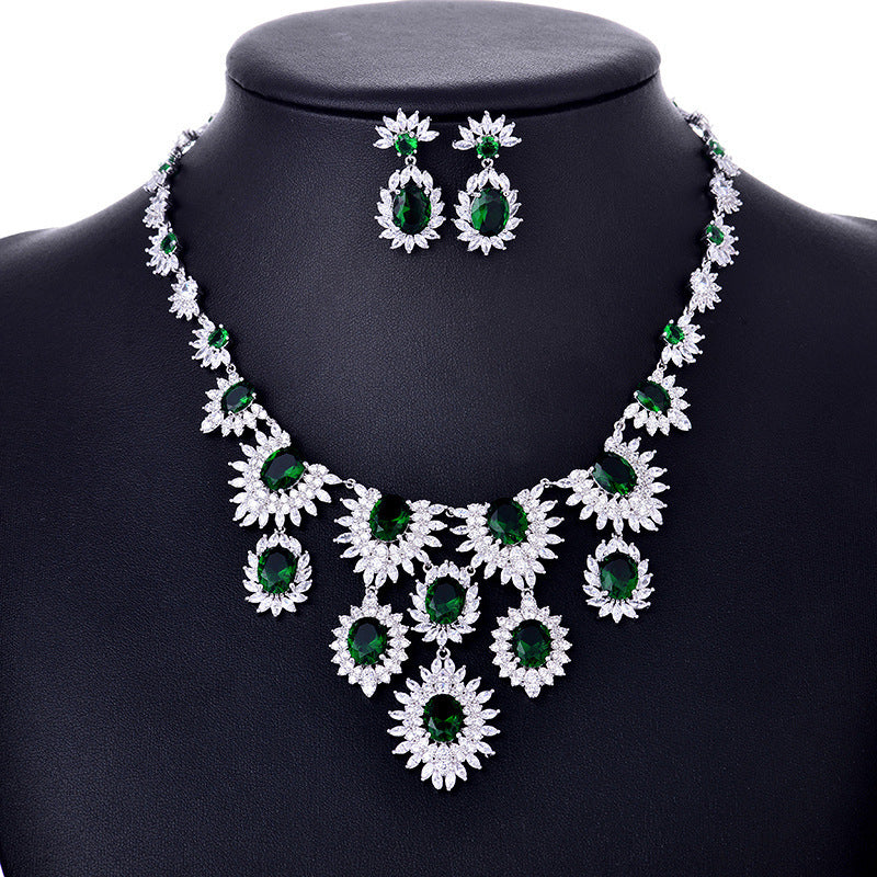 Jewelry Colorful Zircon Earrings Necklace Set Bridal Wedding Jewelry Accessories