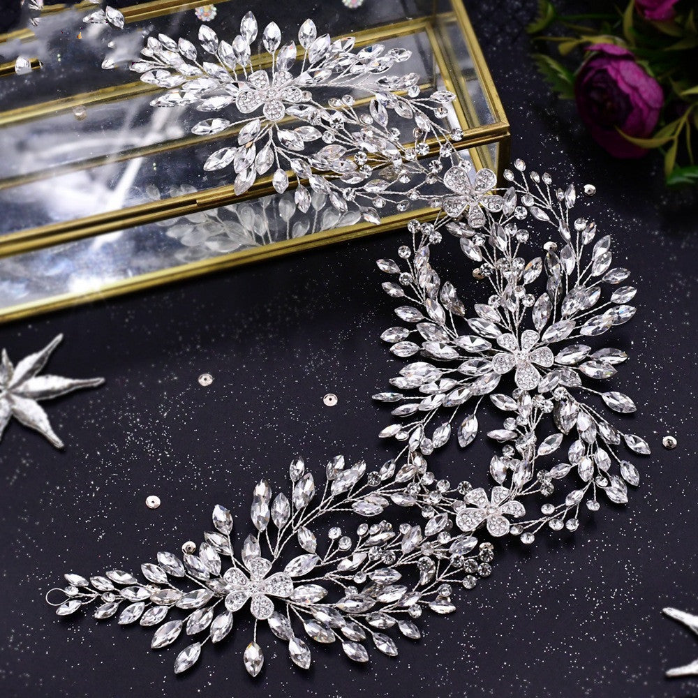 Bridal Wedding Headdress Lengthened Rhinestone Alloy Flower Headband Wedding Accessories