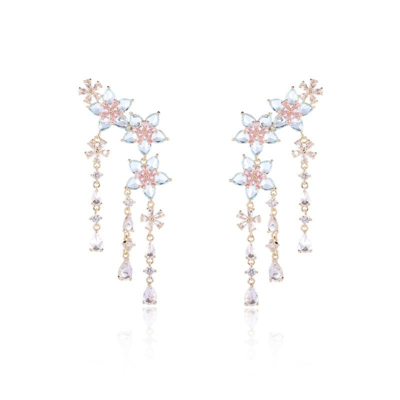 Fashion Flower Tassel Pendant Earrings For Women Wedding Crystal Dangle Earings Luxury Jewelry