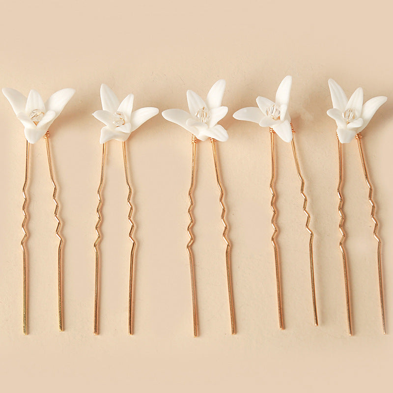 White Ceramic Flower Hair Accessories For Wedding Brides In Europe And America