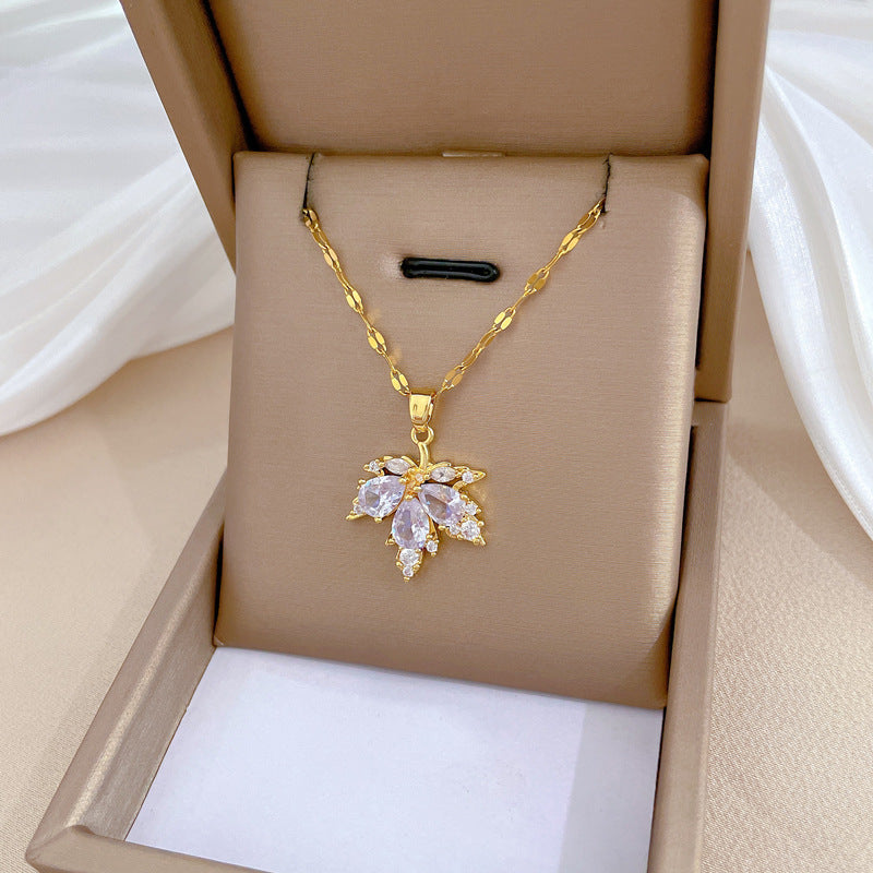 Maple Leaf Light Luxury Temperament Necklace Ear Stud Jewelry Suit Women