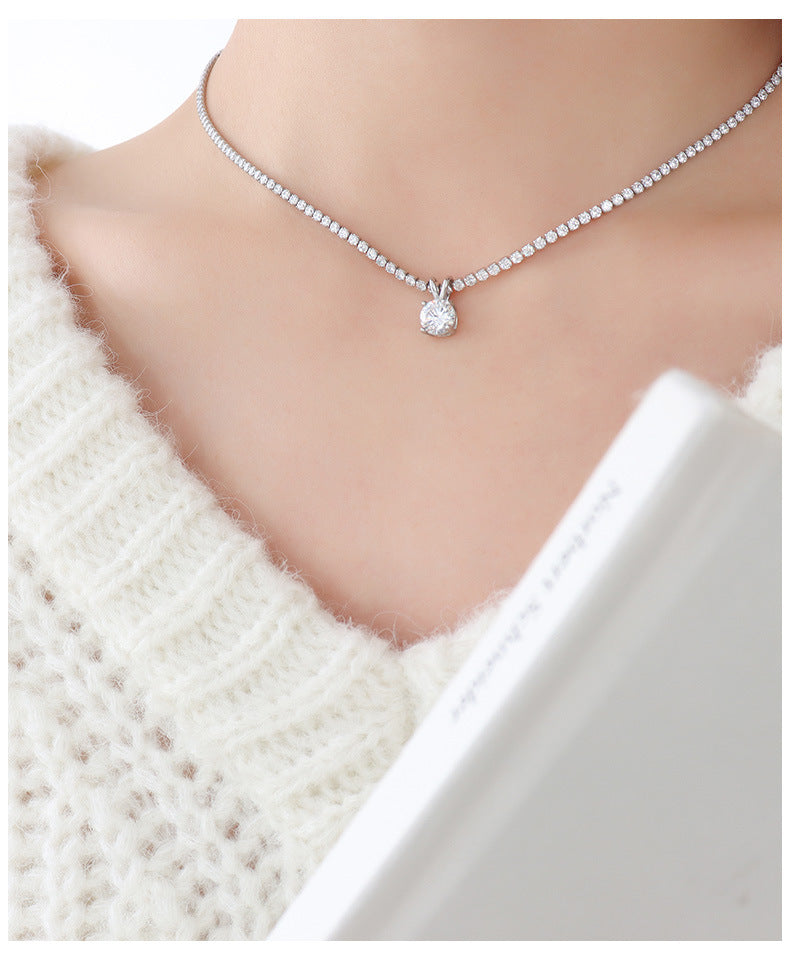 Cold Style Light Luxury Minority Full Diamond Zircon Titanium Steel Necklace For Women