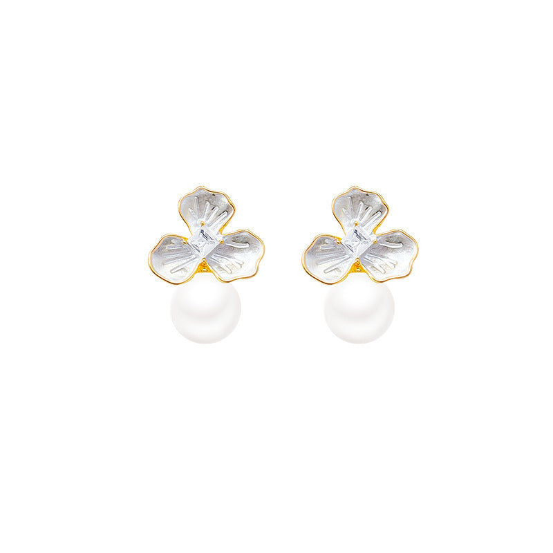 Silver Needle Light Luxury Minority Pearl Flower Earrings Women