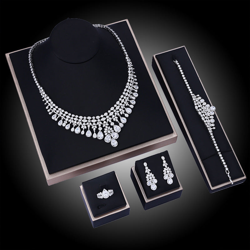 Wedding Accessories AAA Zircon Necklace Earring Ring Bracelet Set